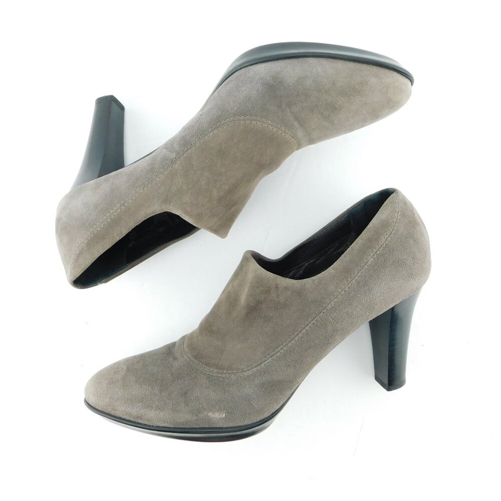 AQUATALIA Gray Suede Leather Weatherproof Ankle Booties Heels Pumps 8 - Picture 5 of 8